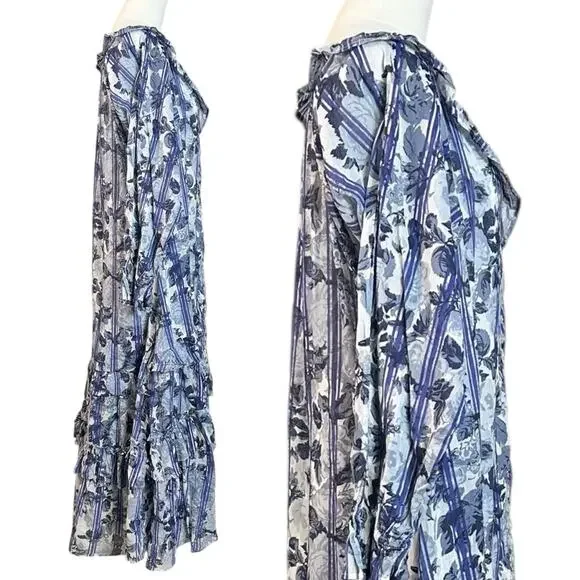 Free People Dainty Ruffle Cottage Garden Wonders Maxi Dress in Blue Combo Large - Picture 9 of 14